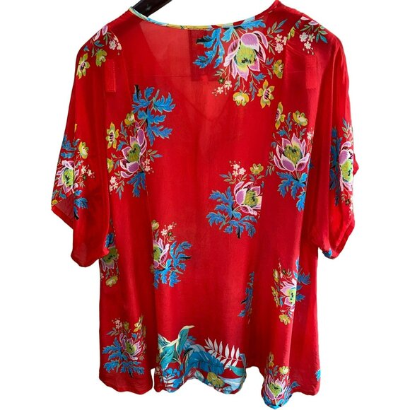 Johnny Was Peonies Georgette Tie-Neck Floral BOHO Top Size Medium - Picture 5 of 9